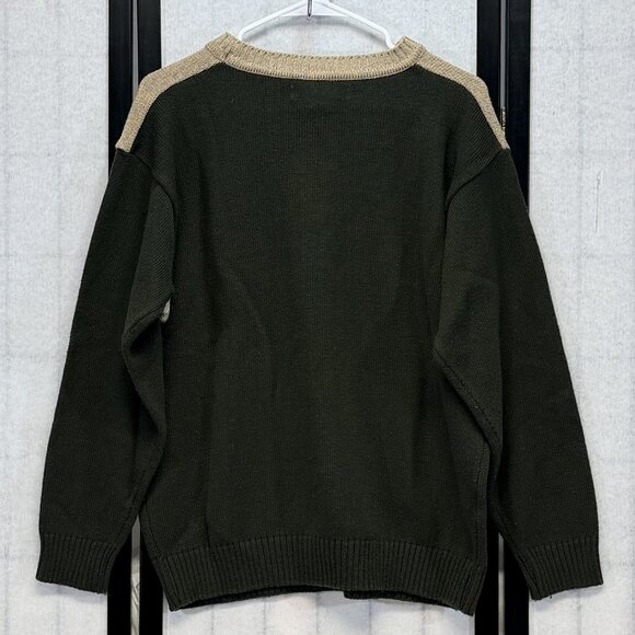 Munsingwear Color Block Crewneck Sweater Green Beige Design M Drop Long Sleeve - Picture 2 of 10